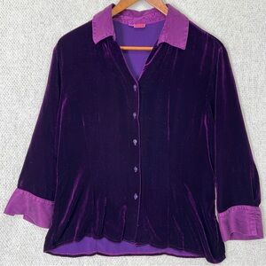 Tianello Suzy Blouse Velvet Shirt Washable Silk Rayon Women Medium Purple Top M
